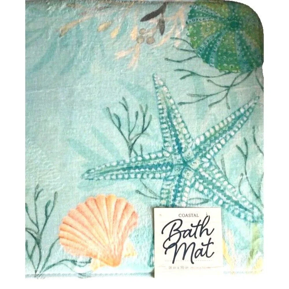 Shells Starfish Memory Foam Bathmat 18x30 Beach Summer Tropical Non-Skid